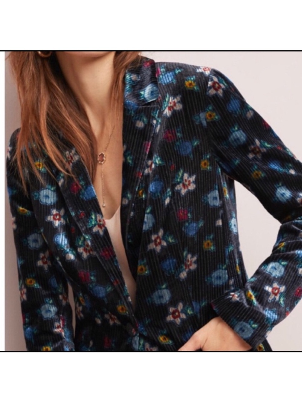 NWT Anthropologie size 12 velvet blazer in black floral pattern - Picture 2 of 12